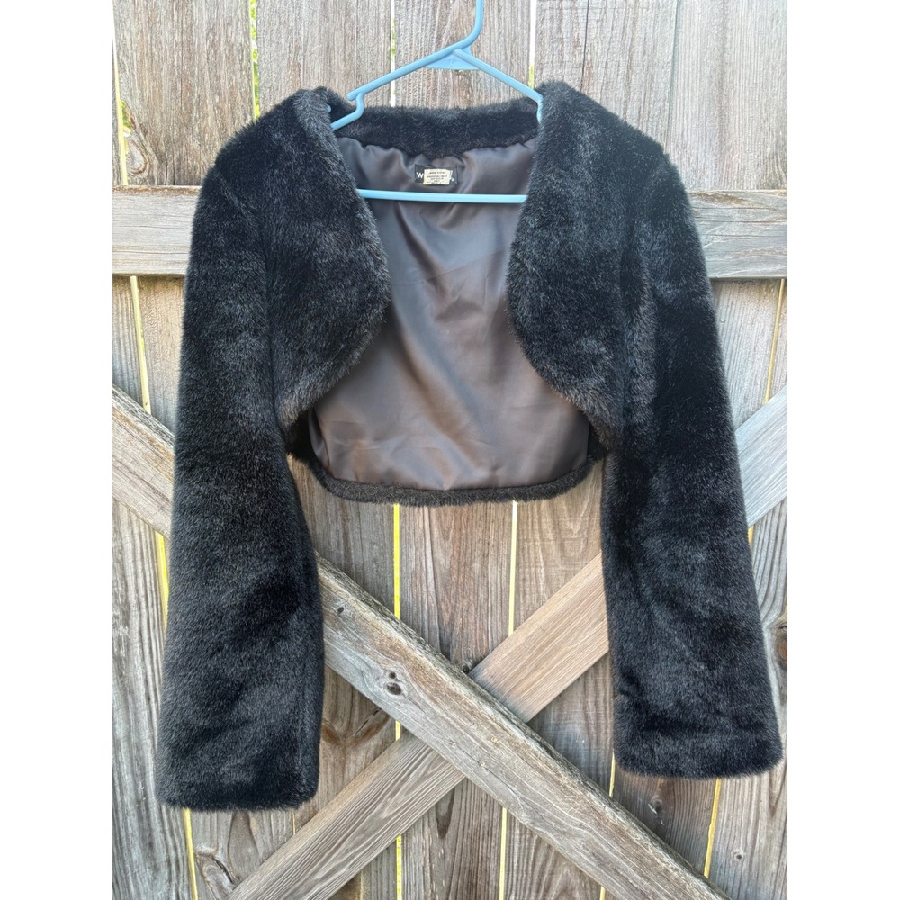 Wet Seal Vintage Faux Fur Bolero Jacket Black Cropped Shrug Made in USA 504230 M